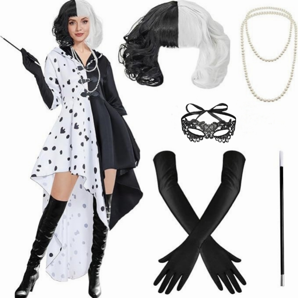 Black Face Mask Pack - Conjunto de disfraz de Cruella inspirado